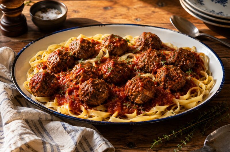 Classic Meatballs with Tomato Sauce & Noodles