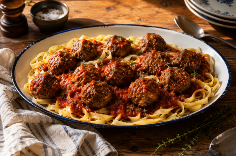Classic Meatballs with Tomato Sauce & Noodles